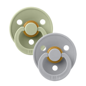 Green and grey coloured pacifiers