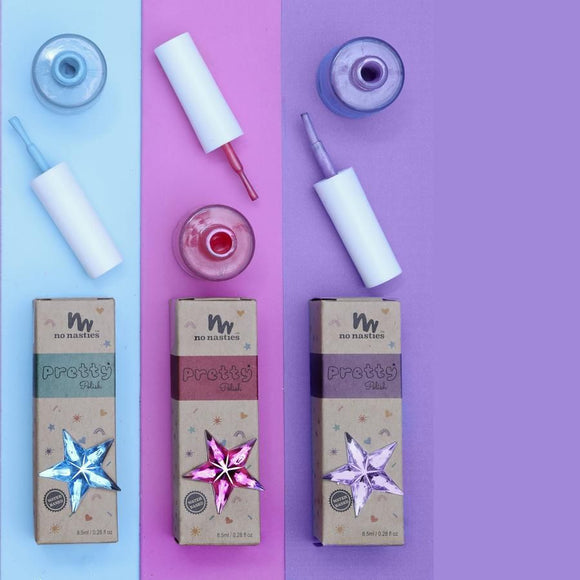No Nasties 3-Pack Water-Based Kids Nail Polish and Surprise Nail Stickers Set
